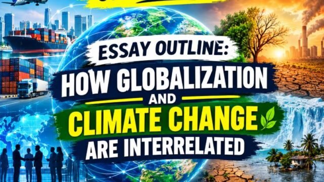 "Image showing globalization and climate change connected through global trade and industry."