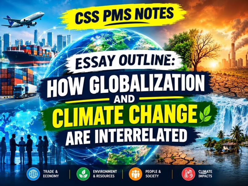 "Image showing globalization and climate change connected through global trade and industry."