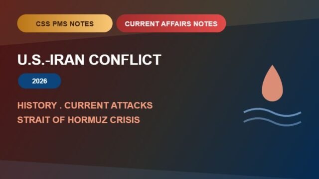 Thumbnail for CSS PMS Notes and Current Affairs Notes: U.S.–Iran Conflict 2026 — History, Current Attacks & Strait of Hormuz Crisis.