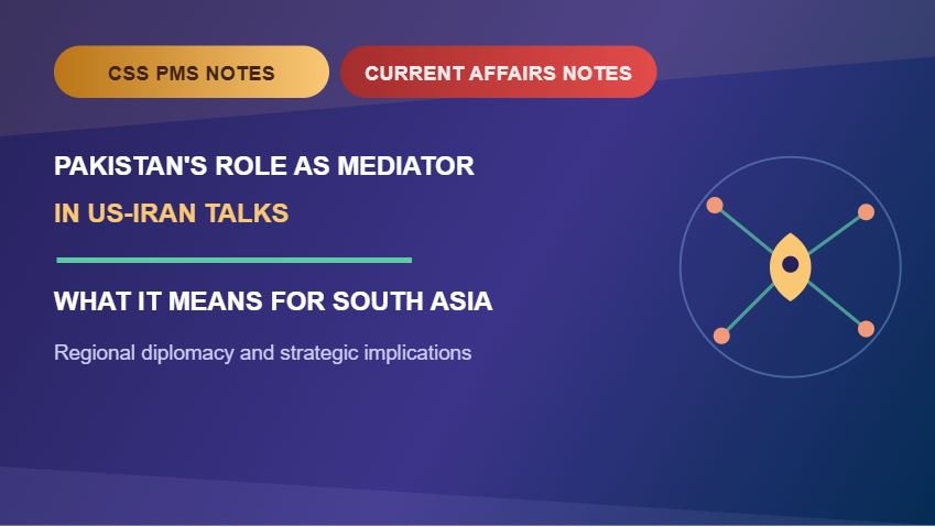 Thumbnail for CSS PMS Notes and Current Affairs Notes: What Pakistan's Role as Mediator in US-Iran Talks Means for South Asia.